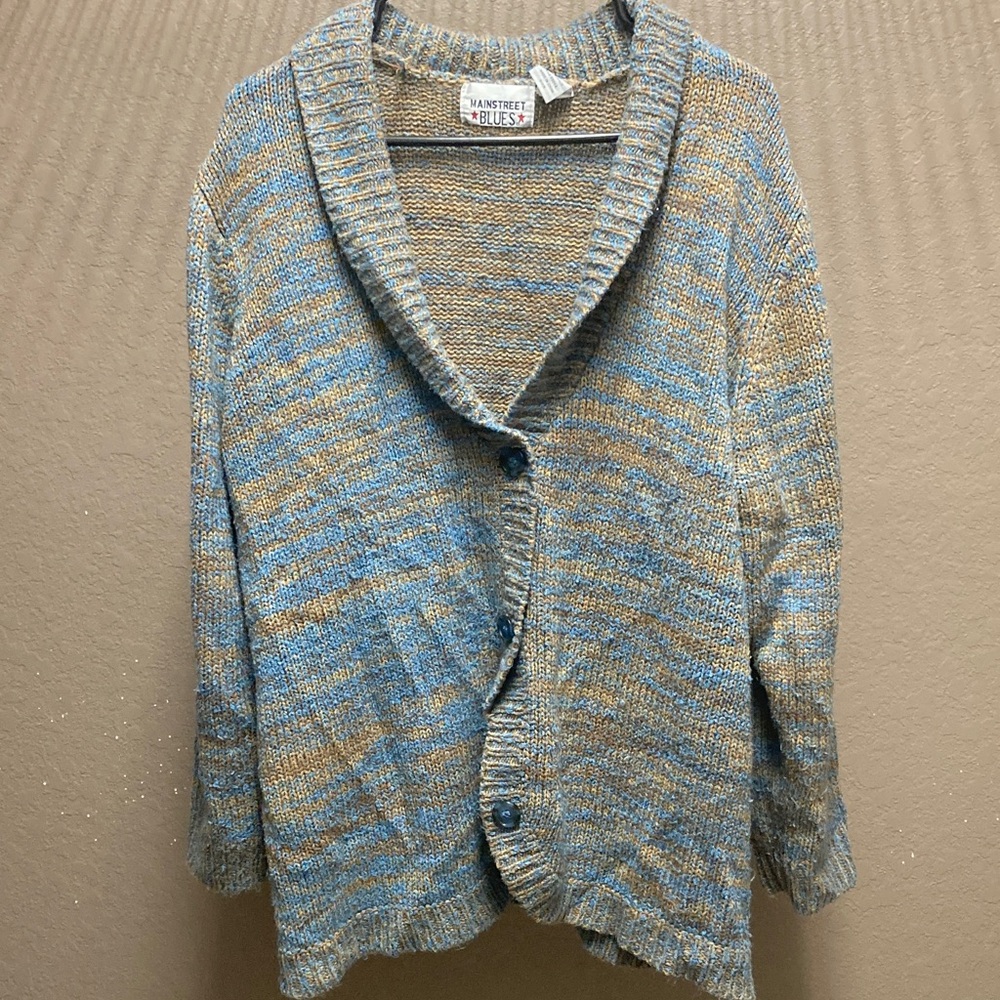 Mainstreet Blues Women's Cozy Blue and Brown Sweater